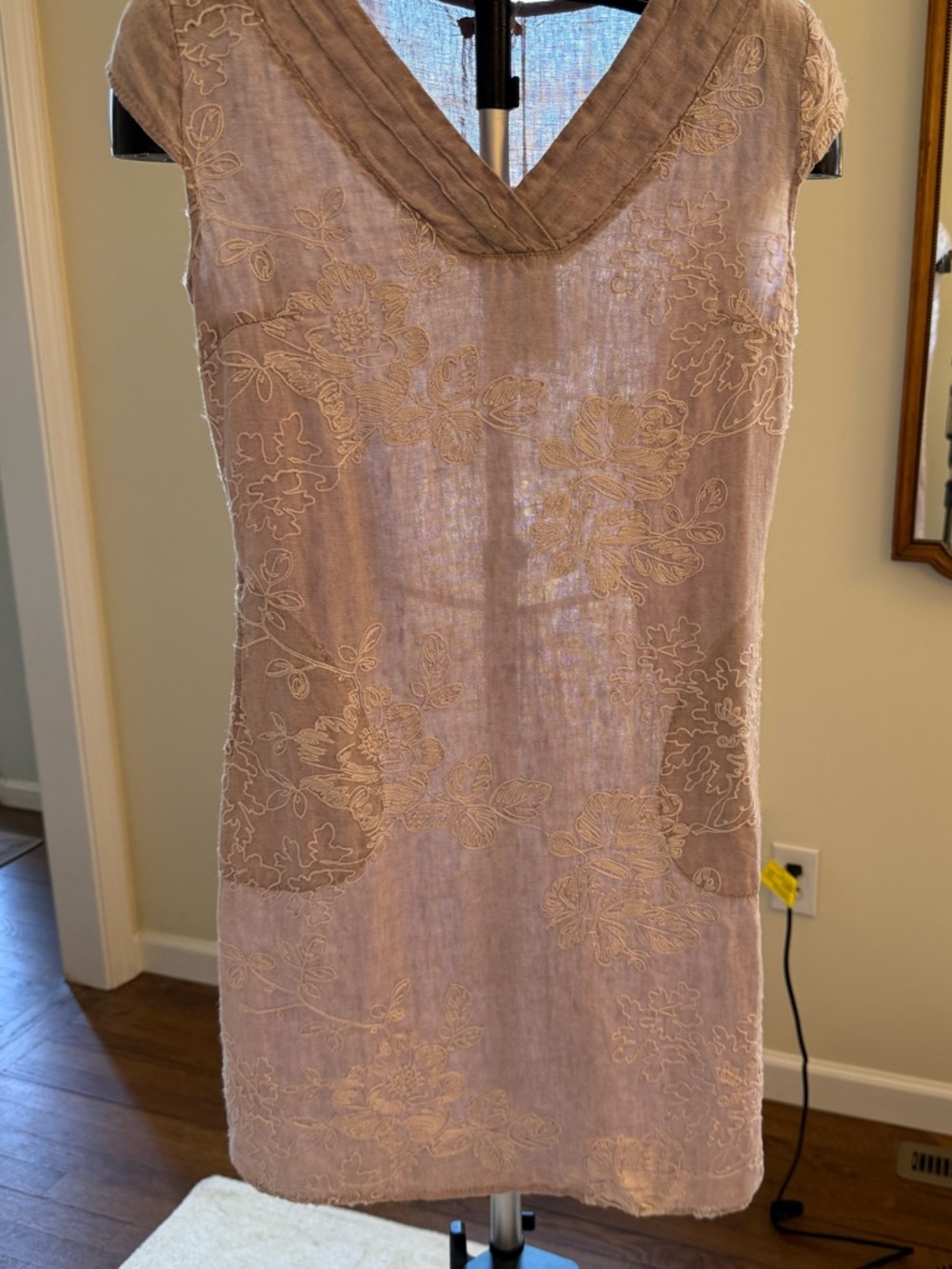 Embroidered V-Neck Mini Dress in Dusty Rose